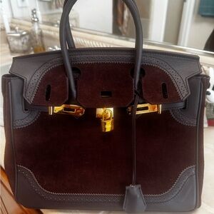 Wirkin style tote in brown suede